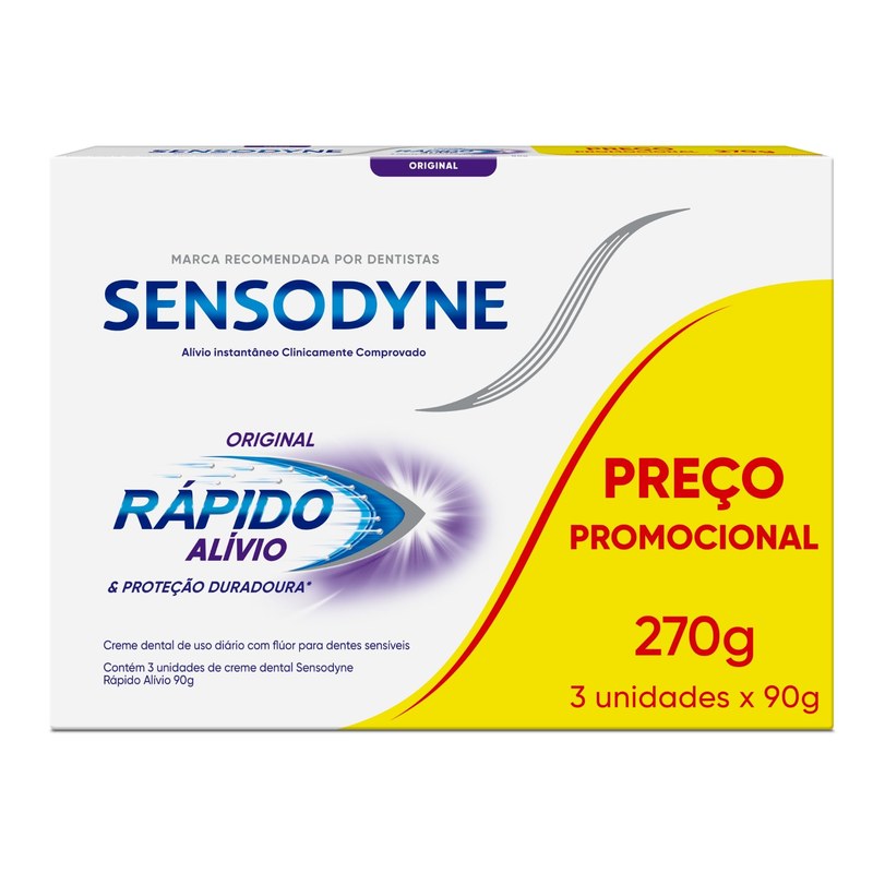 Sensodyne Creme Dental para Sensibilidade Rápido Alívio, Leve 3 e Pague 2, Alívio Instantâneo, 90g cada