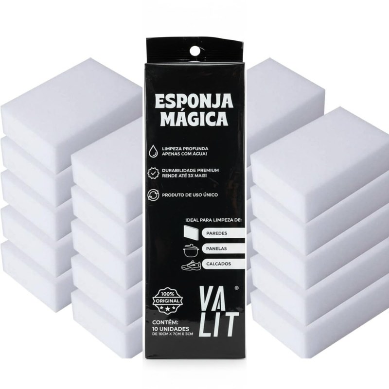 Valit Kit 10 Esponjas Mágicas Remove Tira Mancha Bucha Limpa Parede Tênis Chão