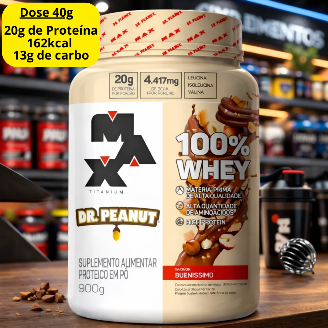 100% Whey Max Titanium x Dr. Peanut (900g), Sabor Bueníssimo