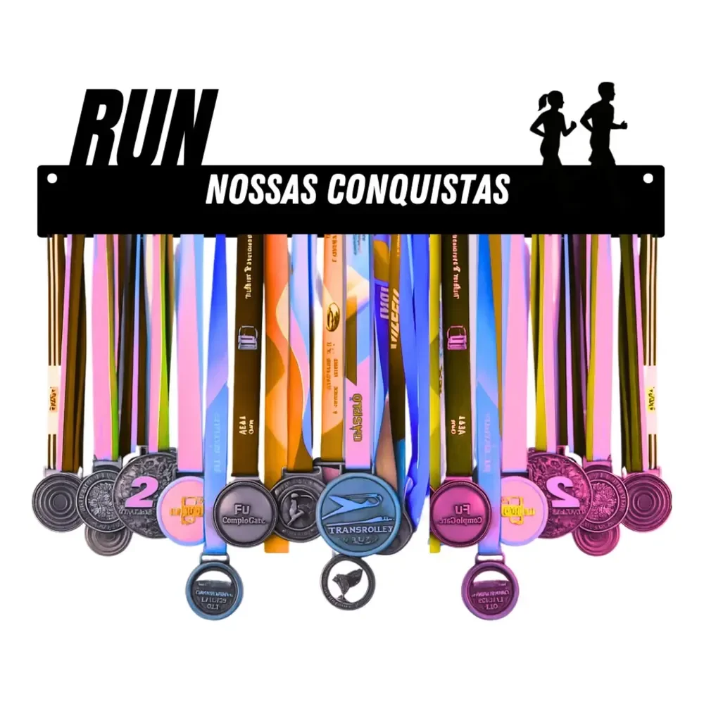 Melhor Porta Medalhas Corrida Rua Casal Até 65 Suporte Pared Preto