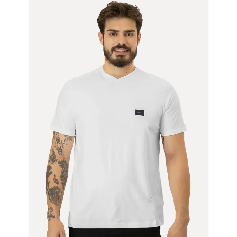 Camiseta Calvin Klein Jeans Gola V Dark Square Navy Branca Branca Xxl/ggg
