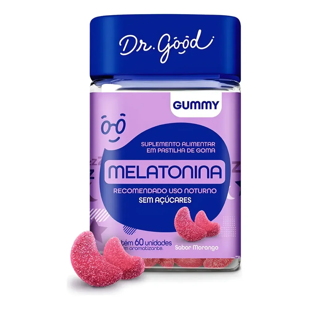 Melatonina Dr Good Fini Goma Sabor Morango, 60 Unidades, Para Dormir