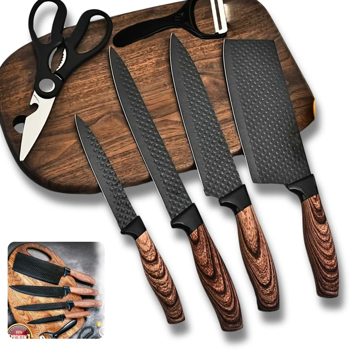 Jogo De Facas 6 Unidades Premium Rustica Amadeirada Black