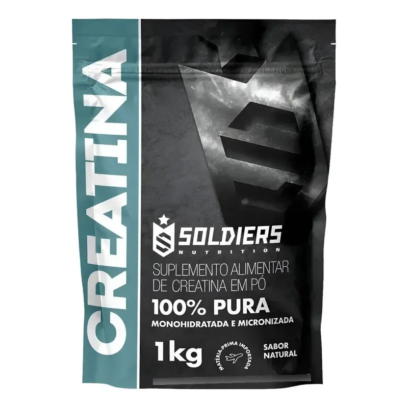 Creatina Monohidratada 1kg Soldiers Nutrition 100% Pura Importada Alta Performance Músculo Treino Sem Sabor