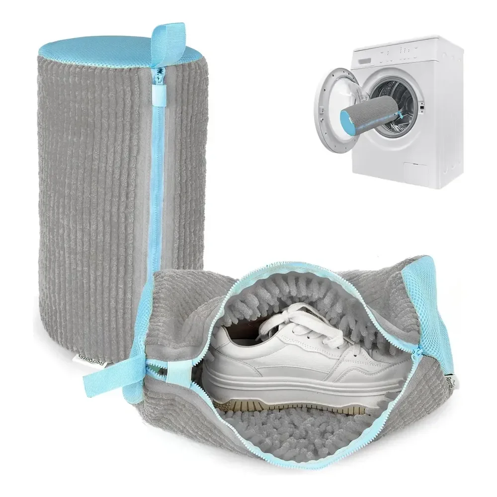 Saco Para Lavar Tênis Cinza Com Zíper, De Poliéster