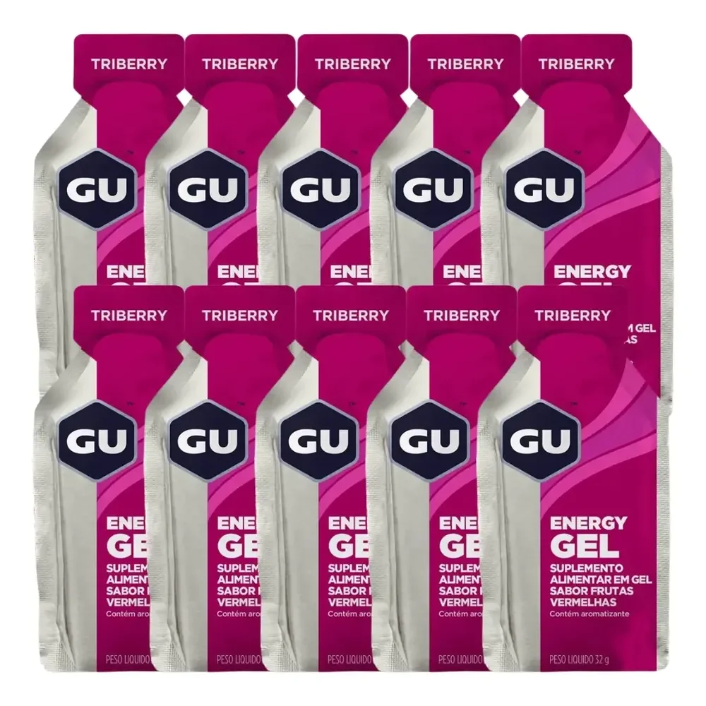 Kit 10 Gel De Carboidrato Isotônico Gu Energy Gel - Sabores Sabor Frutas Vermelhas Com Cafeina