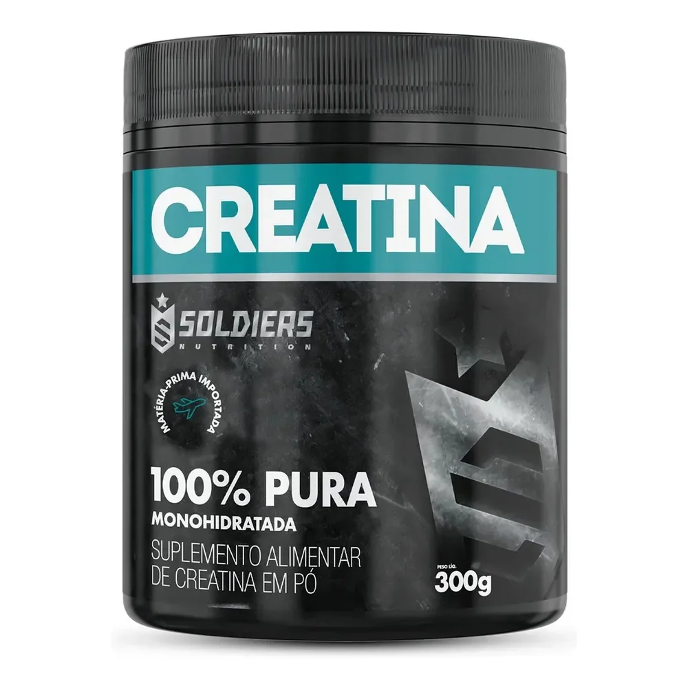 Creatina Monohidratada Pote 300g Soldiers Nutrition 100% Pura Importada Performance Músculo Treino Sem Sabor