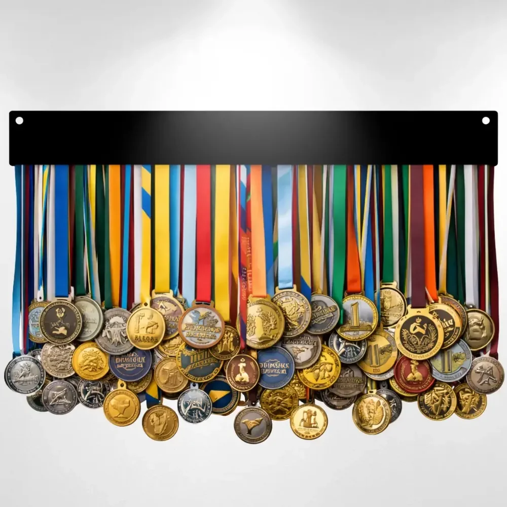 Porta Medalhas De Corrida De Rua Minimalista Suporte 65 Meda Preto