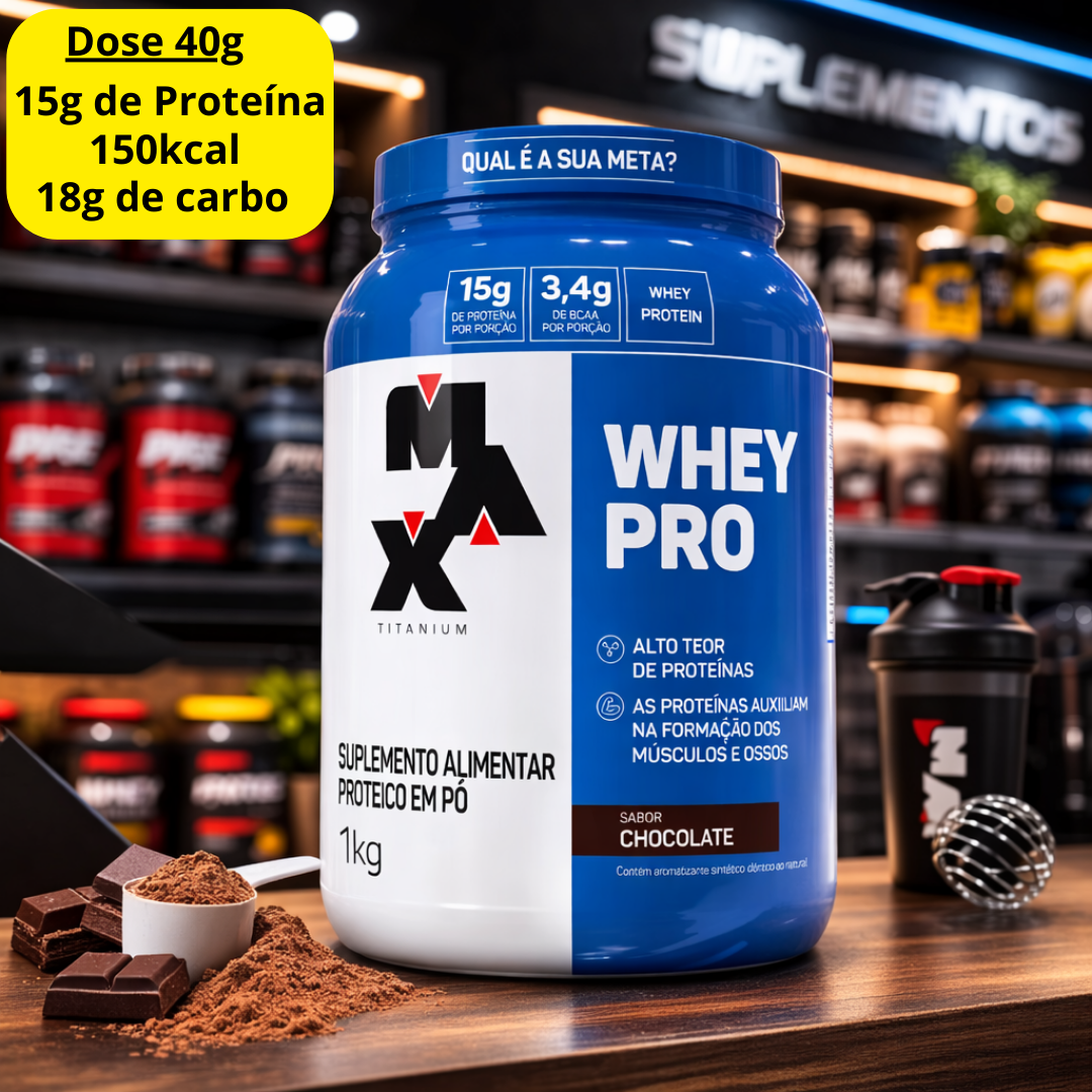 Whey Pro Baunilha Max Titanium Protein Pro Com Bcaa E Aminoácidos 1kg Sabor Baunilha