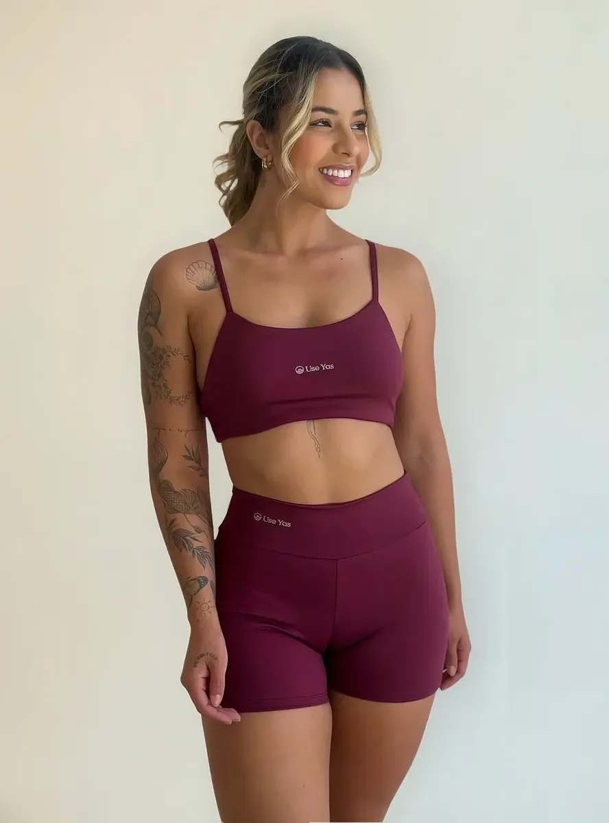 Conjunto Fitness Virginia Top Shorts Meia Coxa Cintura Alta