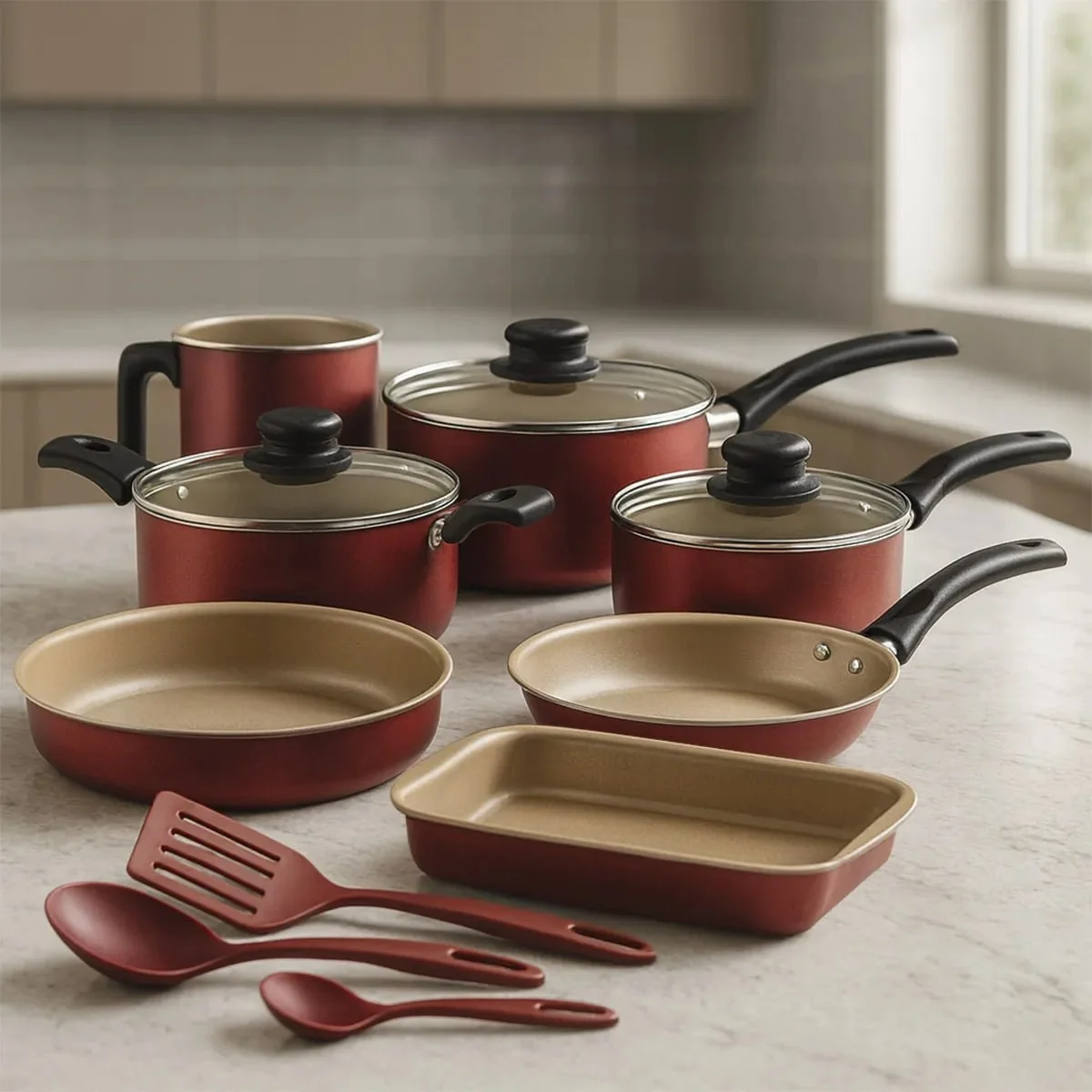 Jogo De Panelas Tramontina 10 Peças Antiaderente Cor Vermelho