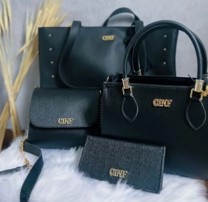 Kit Bolsas Feminina Sacola Transversal Tira Colo Carteira Cor Preta Liso Ouro Preto
