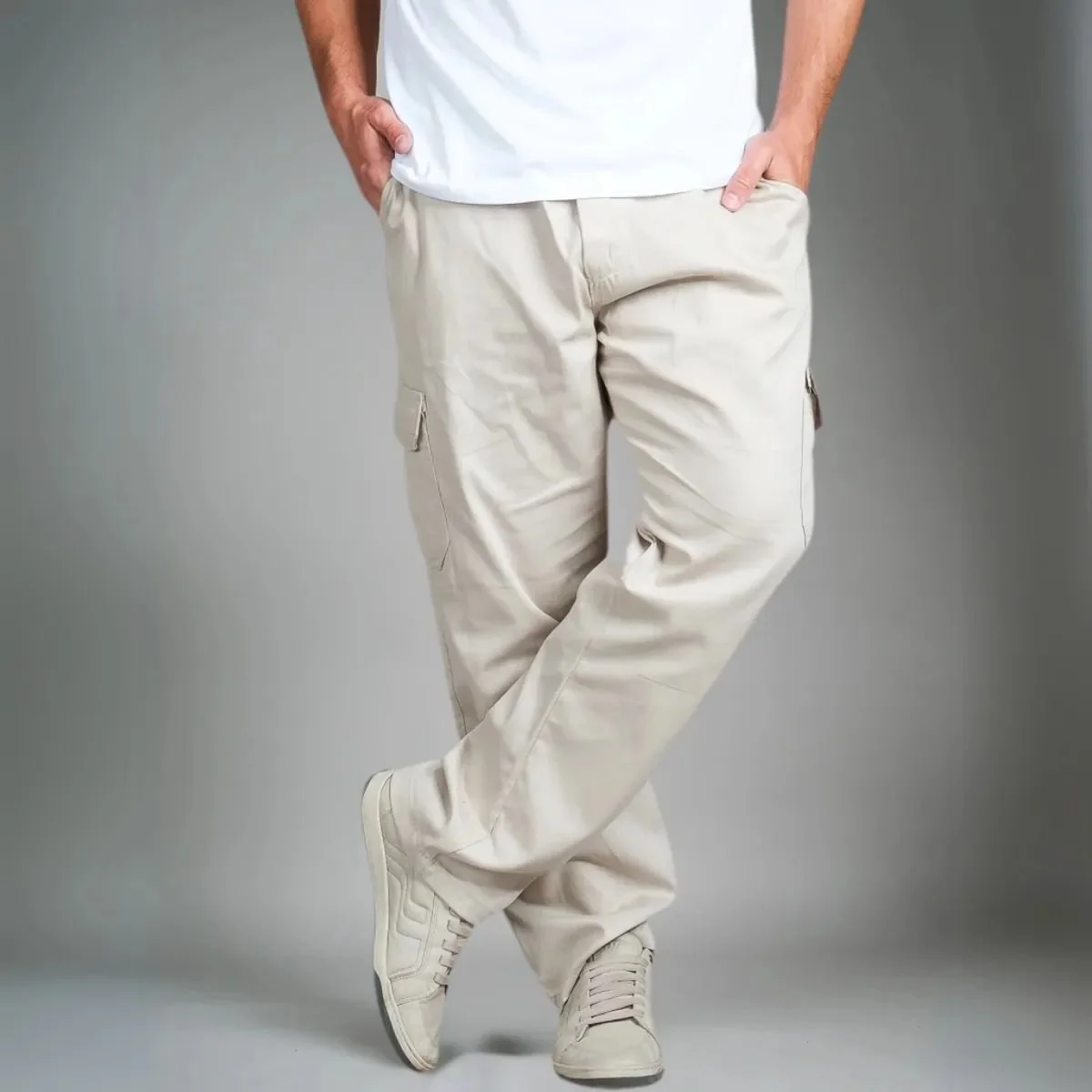 Calça Masculina Cargo Bege Streetwear Cordão 34 A 44 + Cores