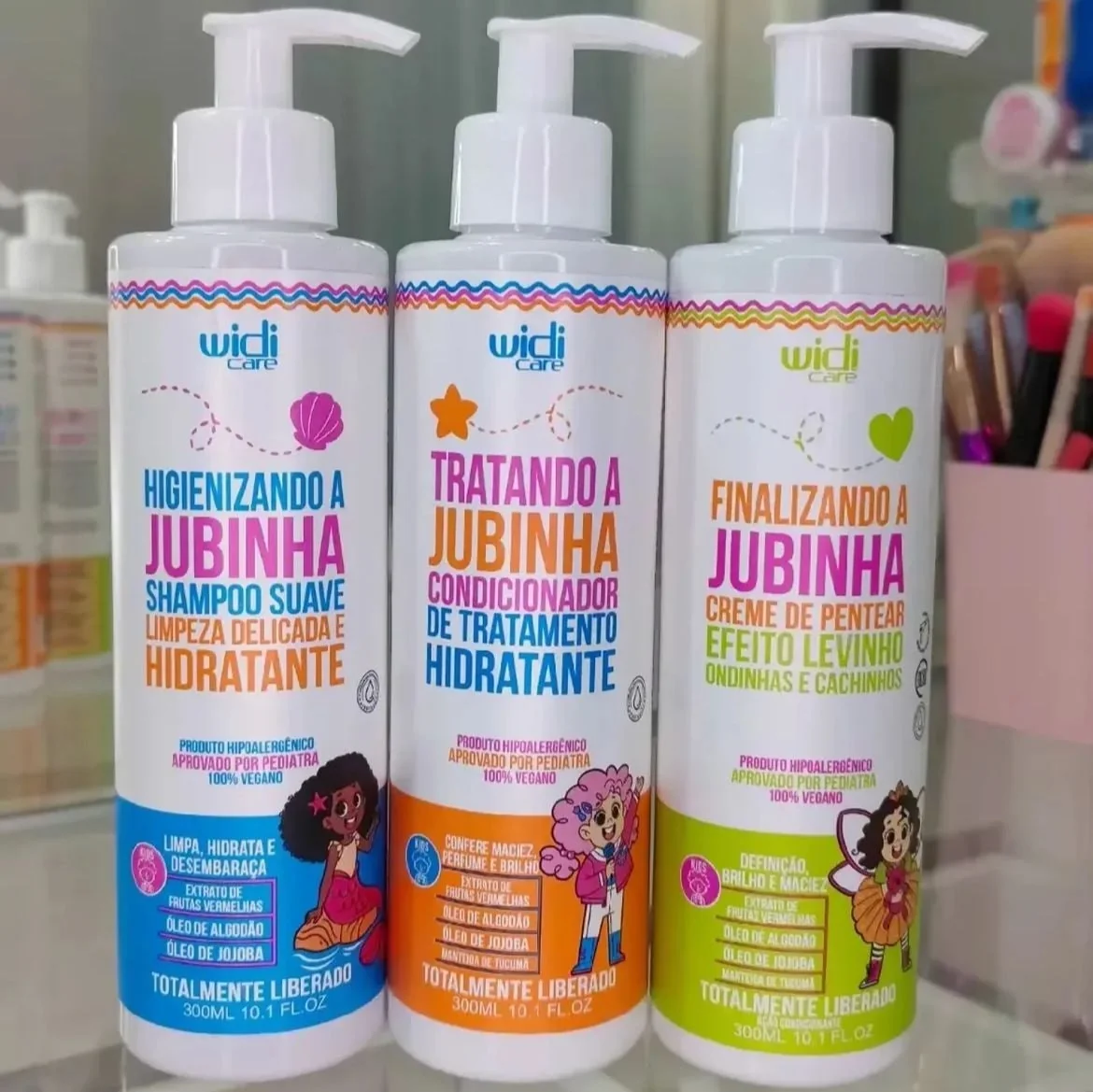 Kit Infantil Widi Care Jubinha Shampoo Condicionador Creme de Pentear Levinho 300ml