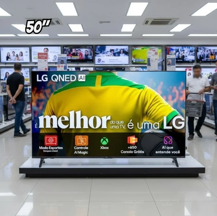 Smart TV 4K 55" LG QNED73 Portal de Games Processador AI α7 Gen8 4K Super Upscaling Google Cast Integrado Controle AI Magic WebOS 25 Modo Esportes Alerta de Esportes