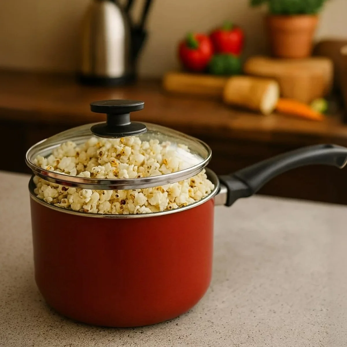Pipoqueira Antiaderente Cozillar 4,5 Litros Tampa De Vidro Vermelho