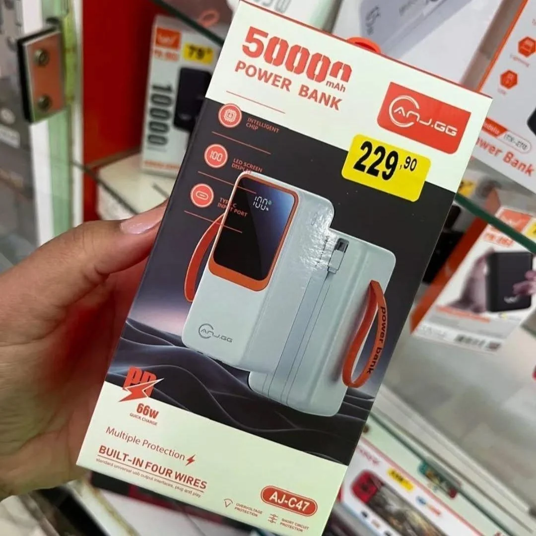 Power Bank Turbo Portátil 50.000mah Para Celular Com Display Digital Preto