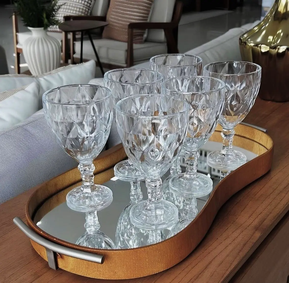 Jogo 6 Taças De Cristal 340ml Diamond Transparente Lapidado Vitrex
