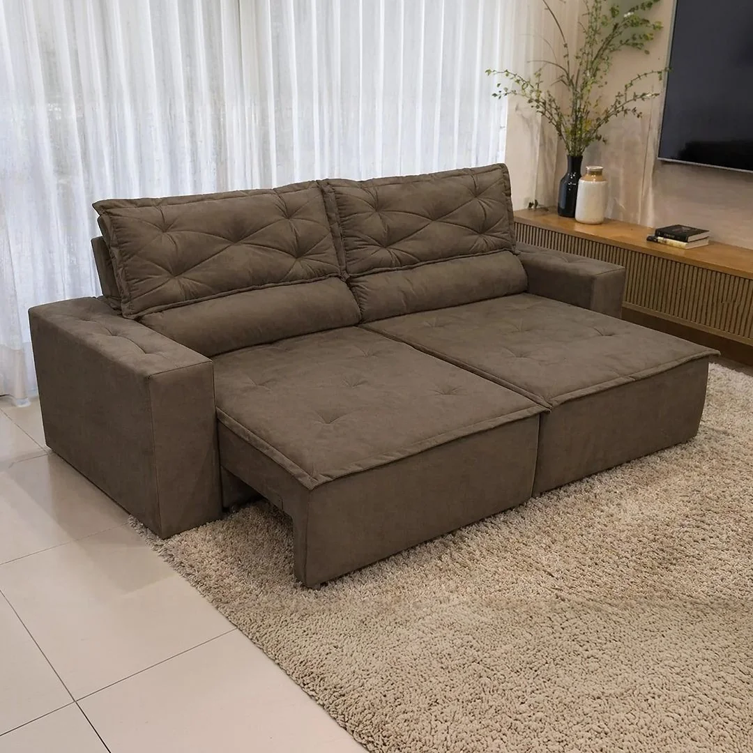Sofá Retrátil Reclinável Com Molas 1,80m Livia Suede Marrom