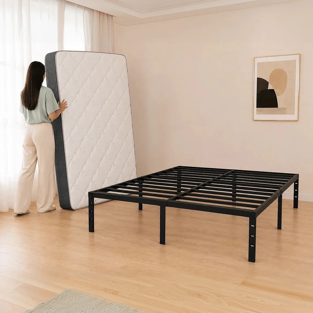 Estrutura De Cama De Metal Para Casal Com Espaço De Armazenamento,construção Em Aço Endurecido Com Arruelas Reforçadas,capacidade De Carga: 400 Kg,aumente O Tamanho 190*137*36cm Preto