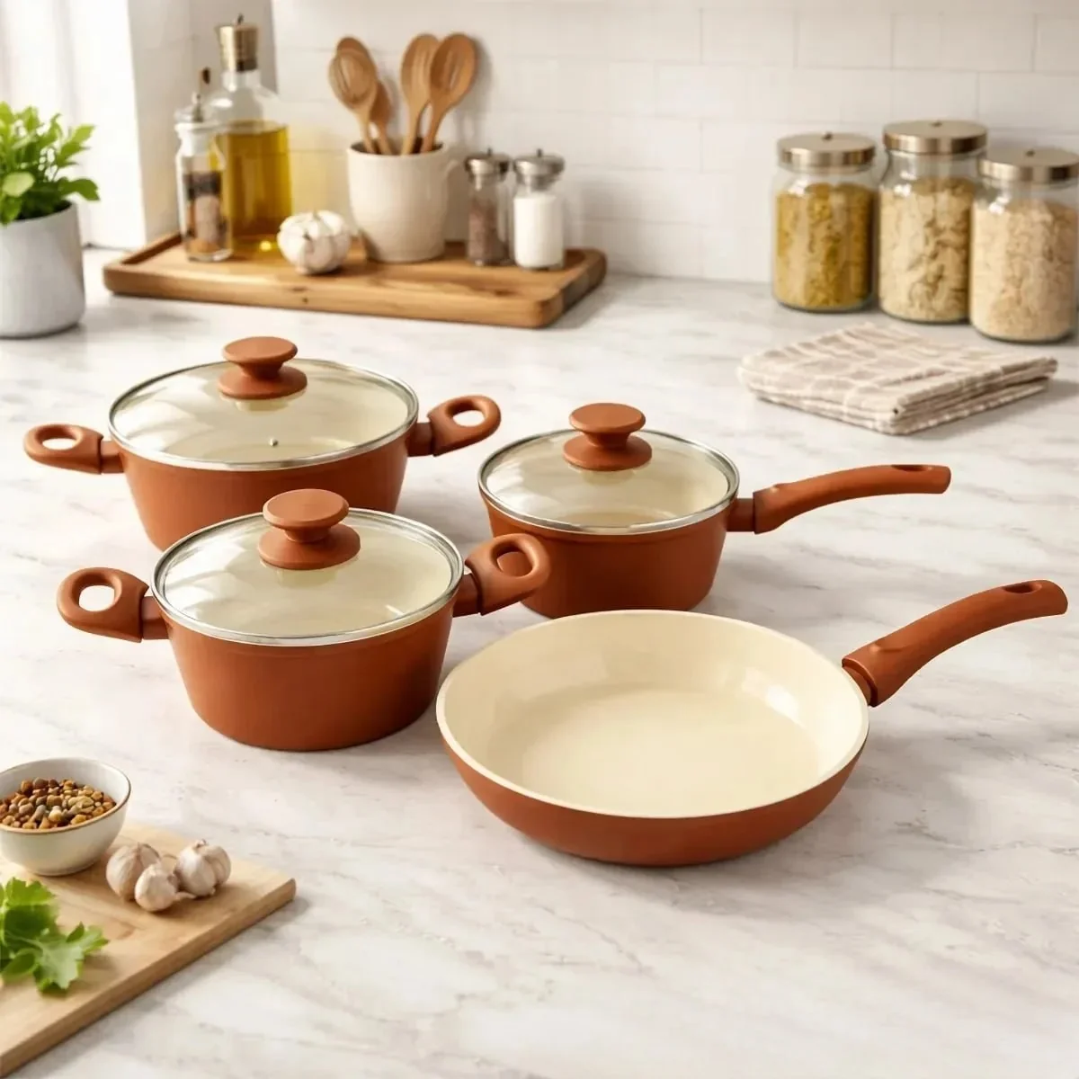 Jogo Panelas 4 Peças De Indução Cerâmica Antiaderente Terracota - Jhamba