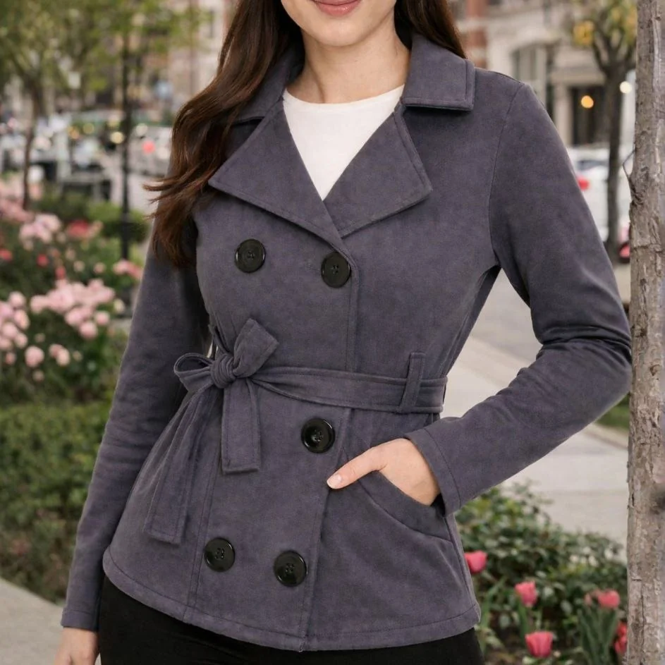 Casaco Moletom Subretudo Feminino Curto Frio Botões Inverno