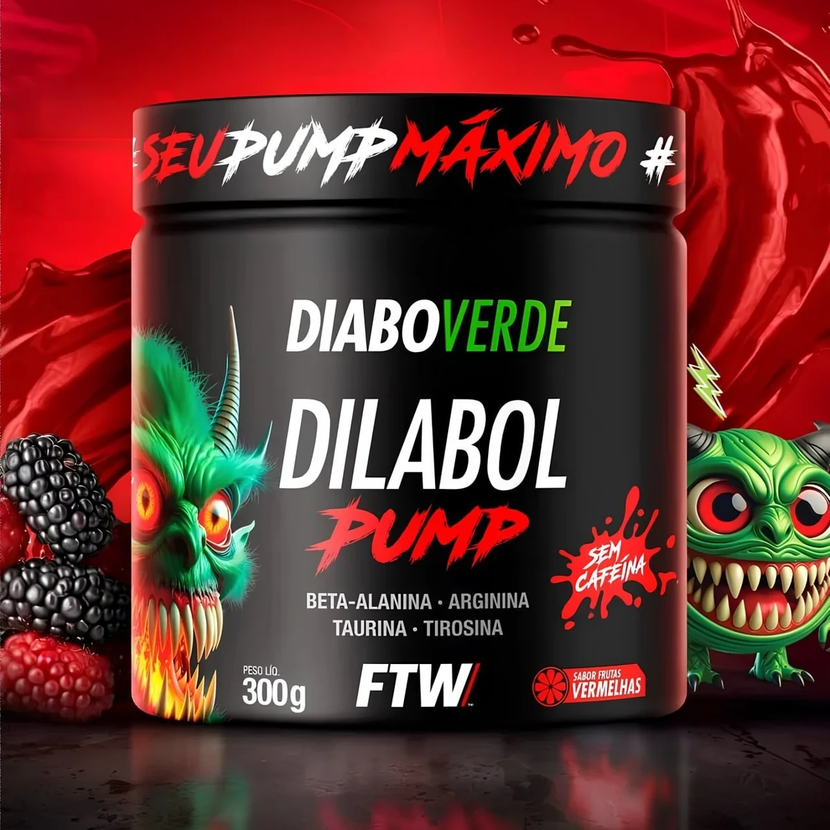 Dilabol Pump Pré Treino Pote 300g Sabor Frutas Vermelhas Diabo Verde - Ftw