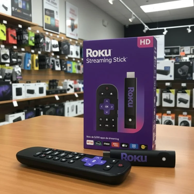 Roku Streaming Stick 2025 Para Tv Hd/fhd Controle Por Voz Preto De Voz