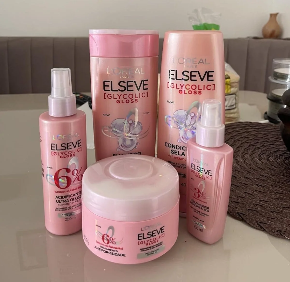 Kit Elseve Glycolic Gloss Shampoo+cond+máscara + Cr Pentear
