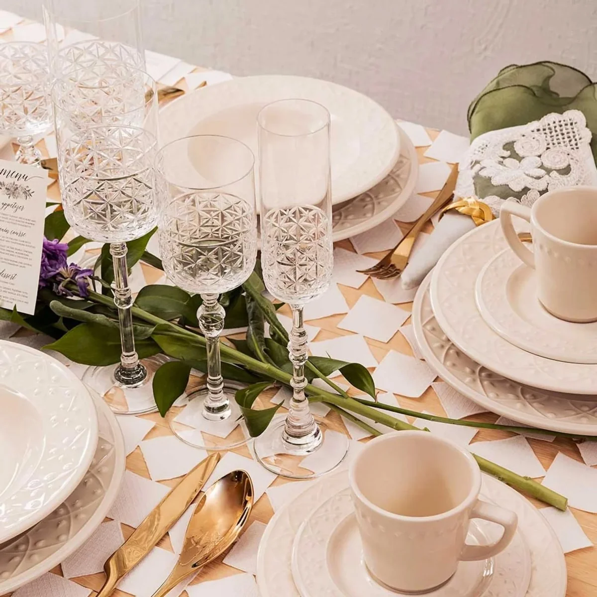 Jogo De Jantar E Chá Oxford Mendi Marfim De Cerâmica Com 20 Peças Bege Marfim