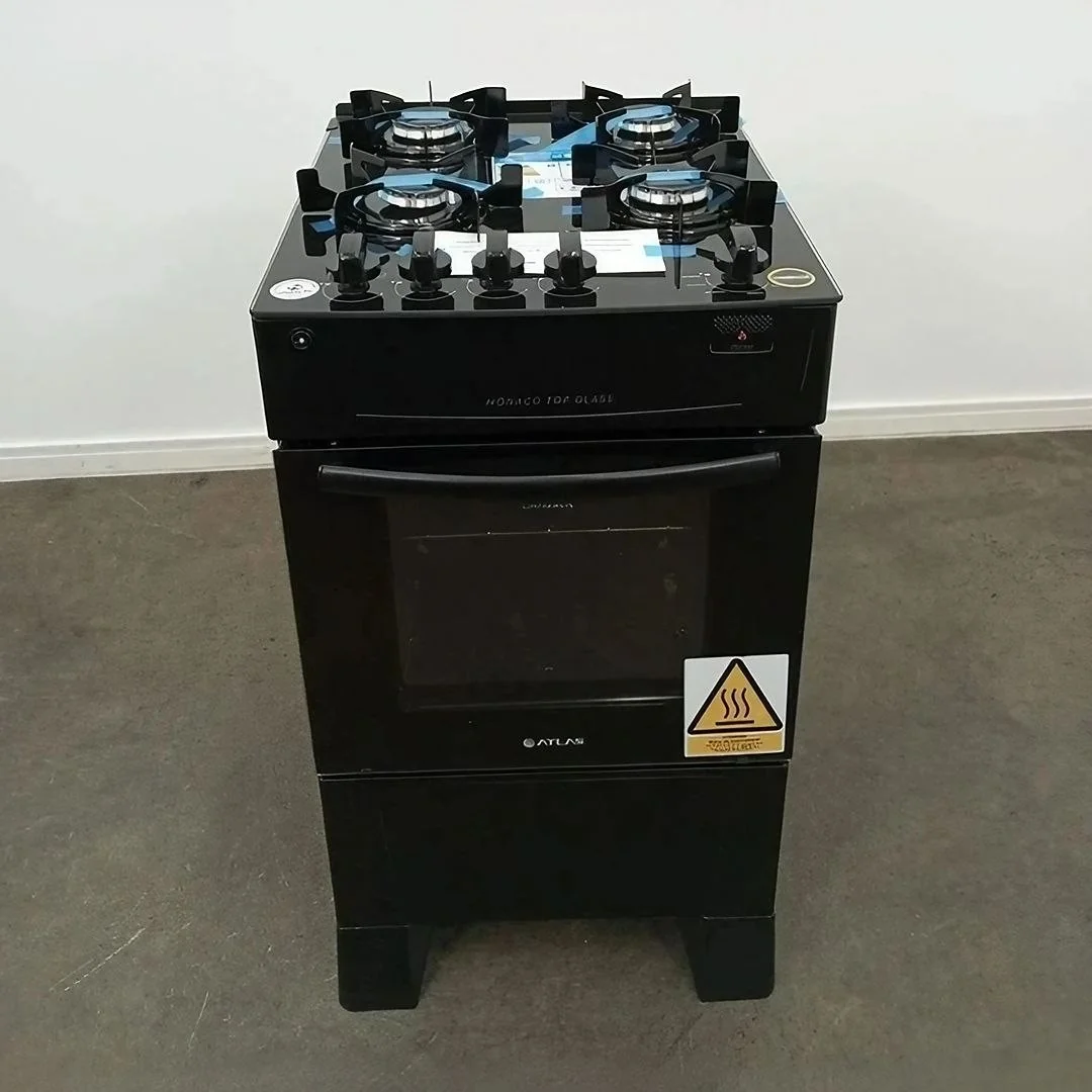 Fogão 4 Bocas Atlas Mônaco Top Glass Com Mesa De Vidro E Acendimento Automático Preto Bivolt 127/220v