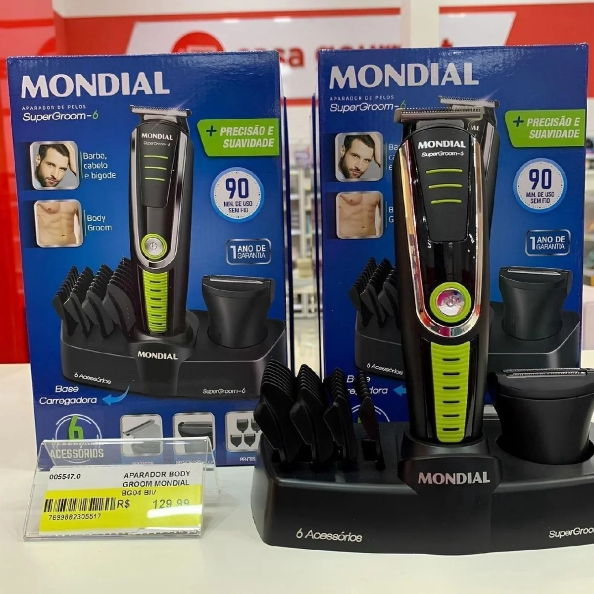 Aparador De Pelos Super Groom 06, Mondial 6w Bg-04 Preto/verde 127/220v