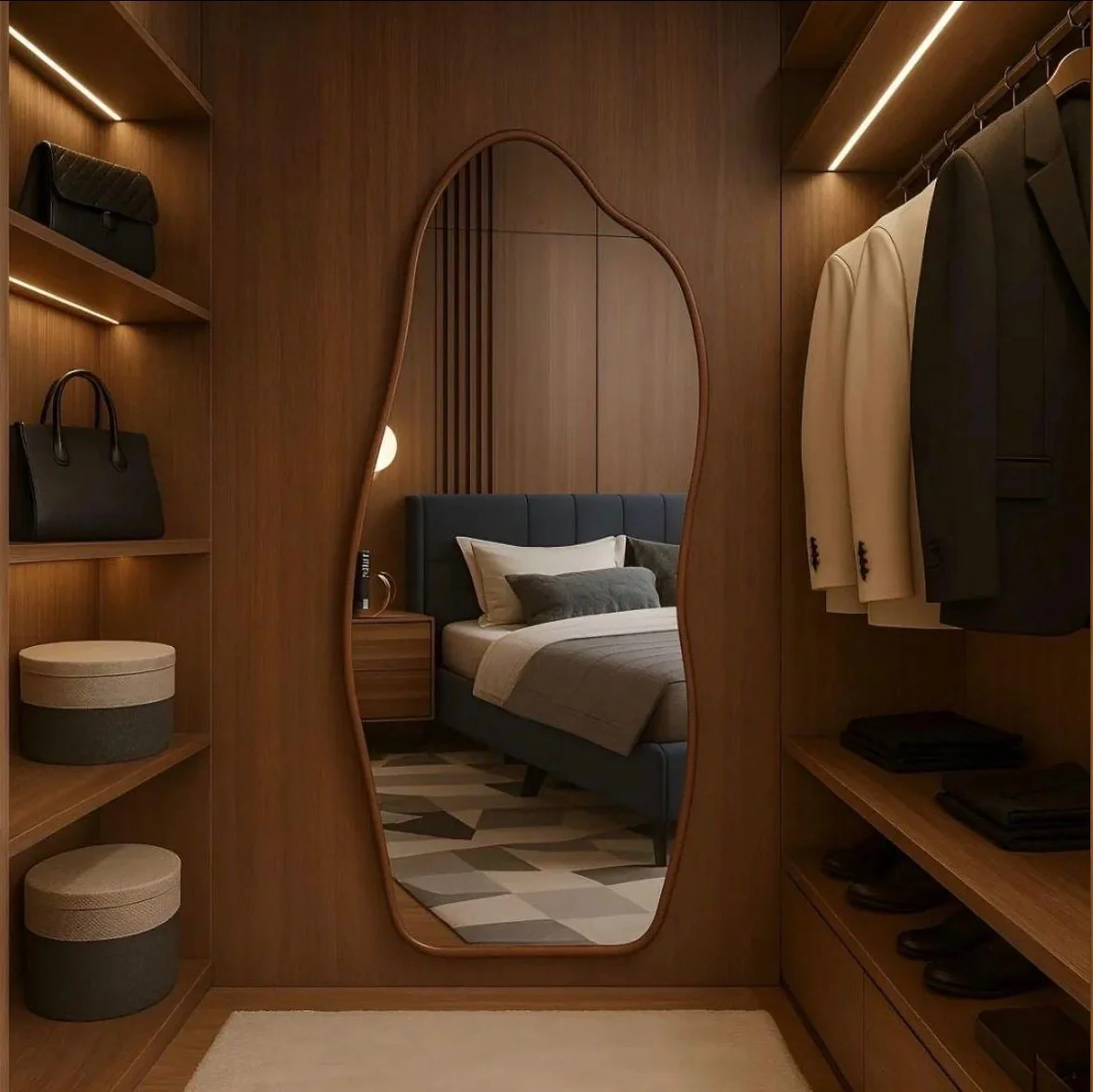 Espelho 100x50 Orgânico Corpo Inteiro Grande Moldur Caramelo Preto