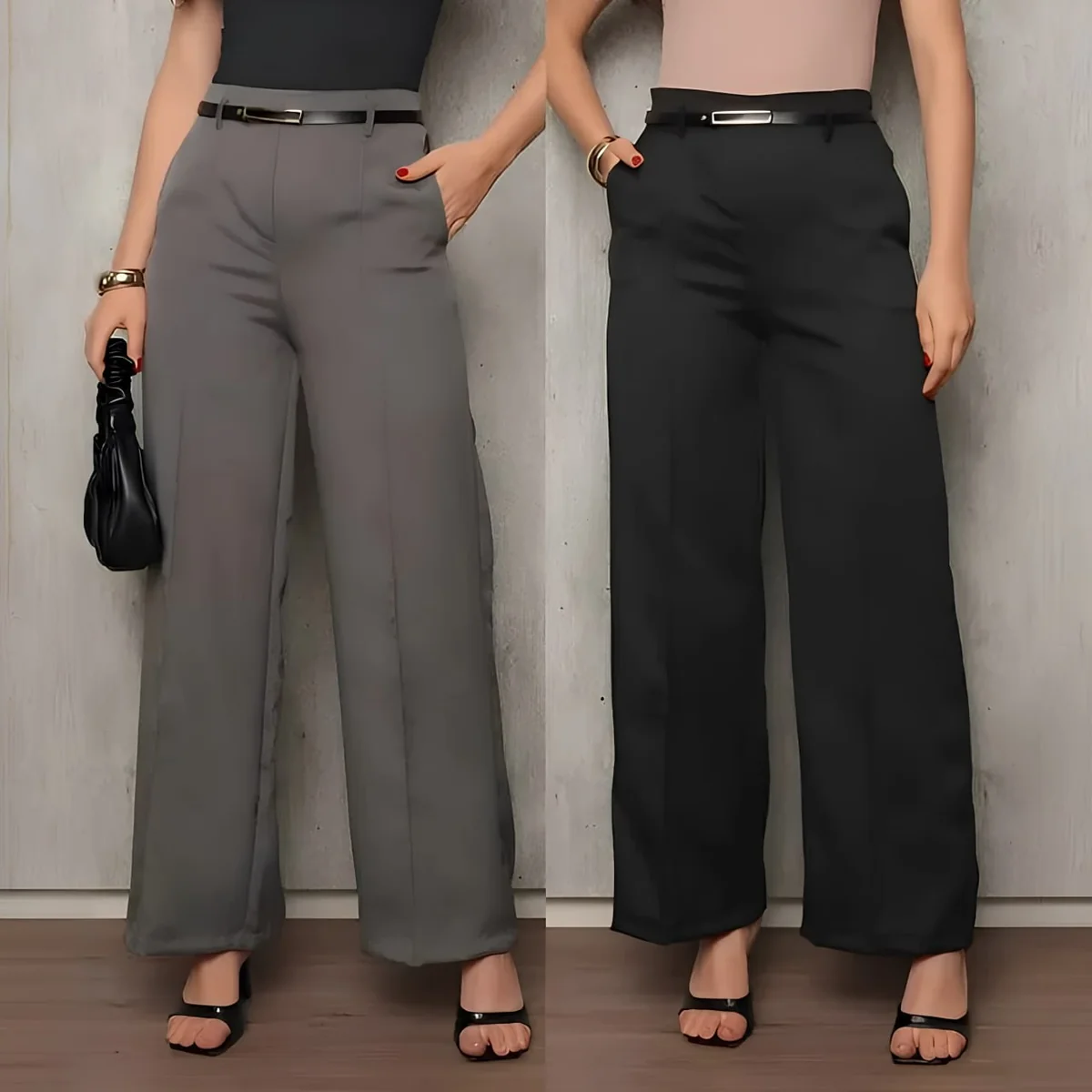 Kit 2 Calça Pantalona Feminina Alfaiataria Elegante C/ Cinto