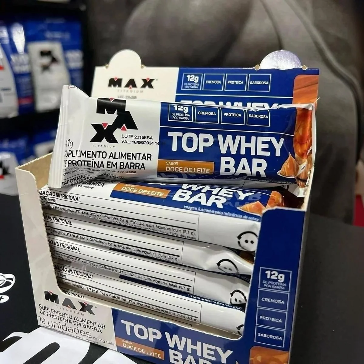 Max Titanium Top Whey Bar 12 Unidades De 41G (Doce De Leite)