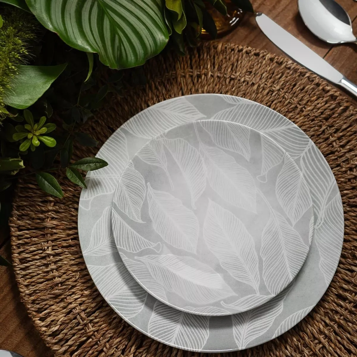 Aparelho De Jantar Tramontina Arbo Porcelana 20 Peças Cinza Florido