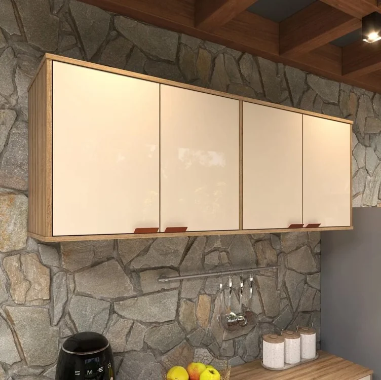Armário Suspenso Aéreo Para Cozinha 4 Portas Off White - Design Nórdico Funcional, Compacto E Moderno, Estilo Industrial Com Amplo Espaço Interno - Modelo Capuleto