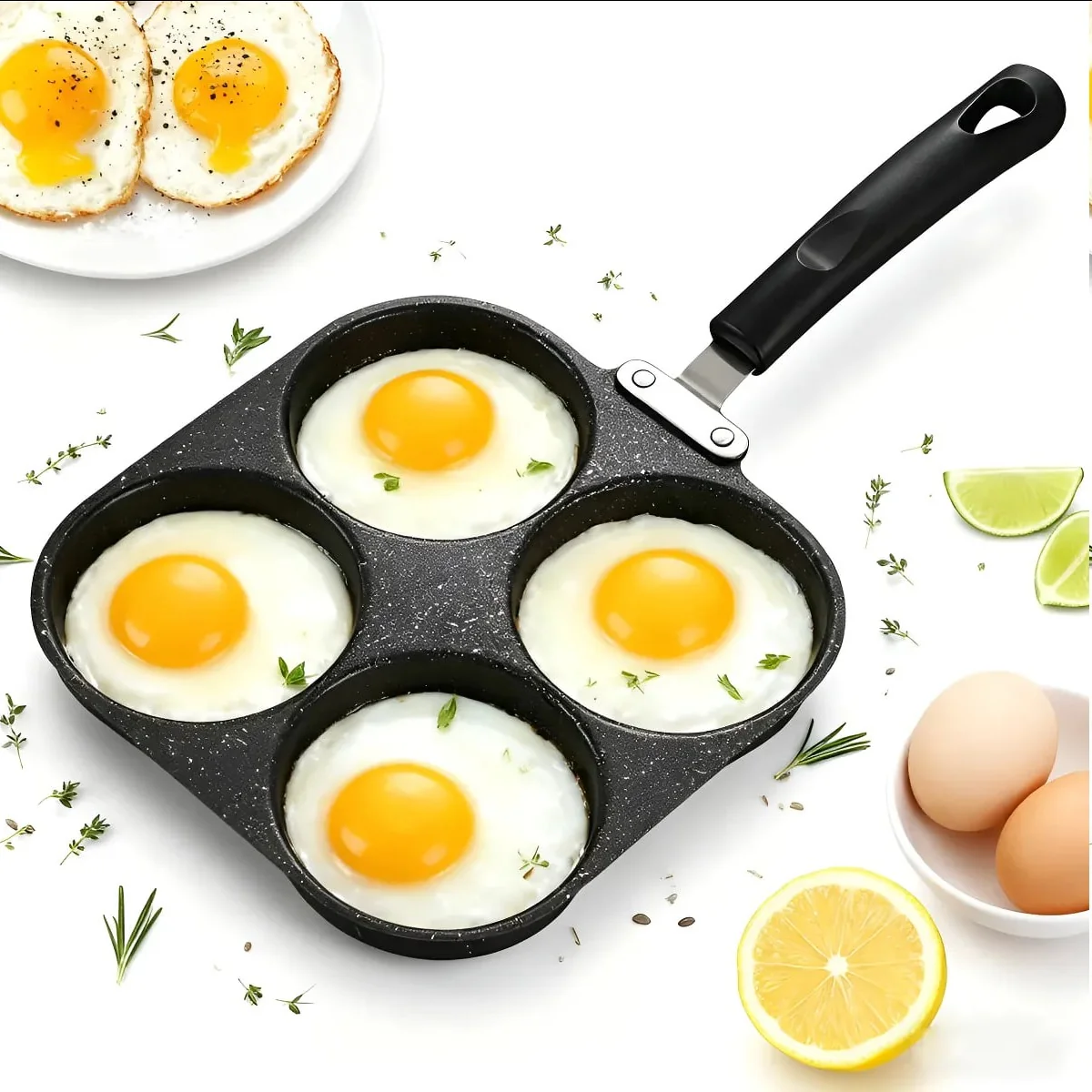 Frigideira Antiaderente Para Ovos Fritos Frigideira Multiuso Frigideira Médica De Pedra Para Fritar Ovos 4 Xícaras Compatíveis Com Todas As Fontes De Calor Preto