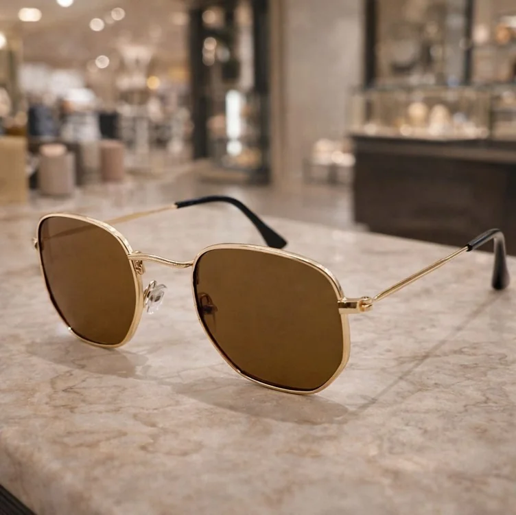 Óculos De Sol Unissex Hexagonal Uv400 Masculino Feminino +nf