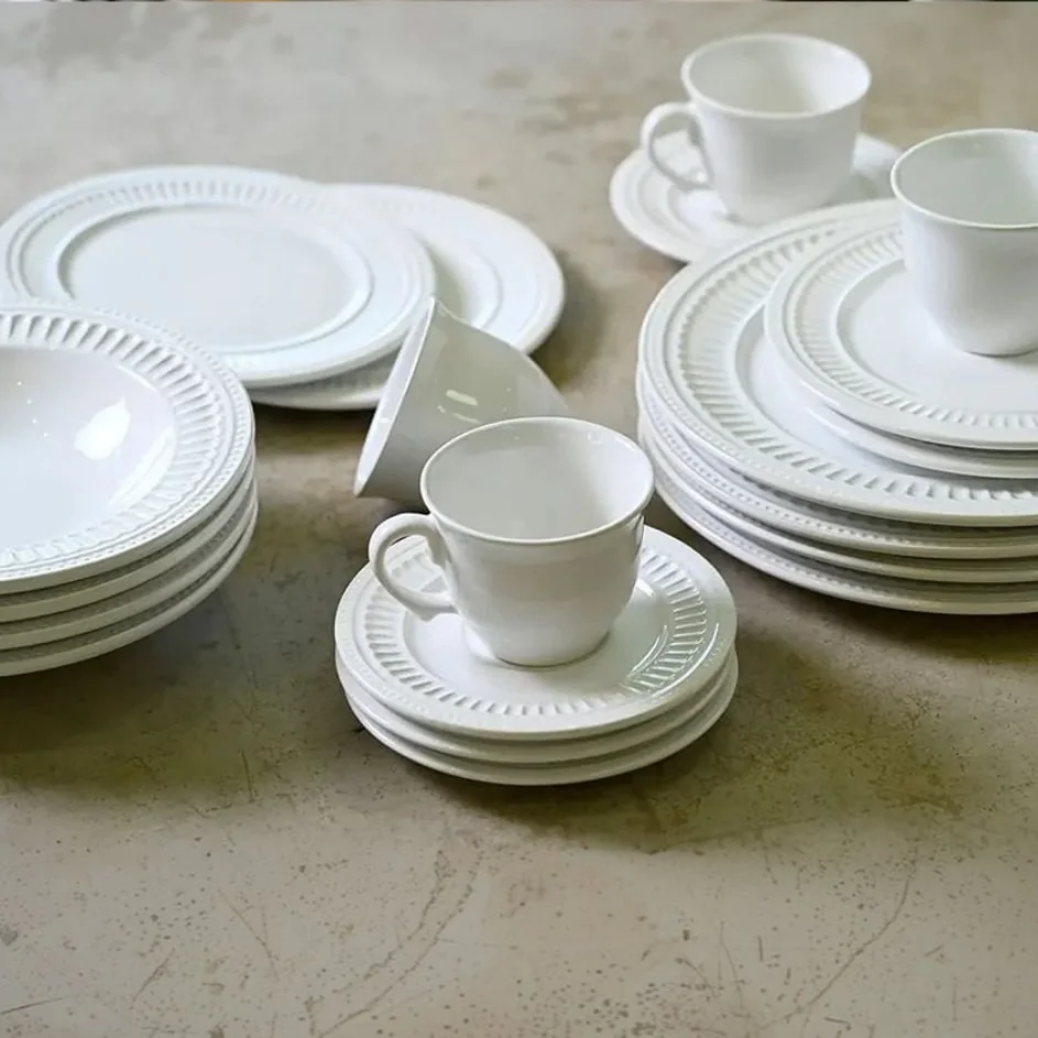 Aparelho De Jantar 20 Peças Branco Poppy De Cerâmica - Scalla Cerâmica Geométrico
