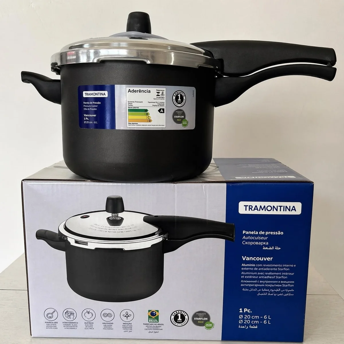 Tramontina 6,0l Vancouver 24 Cm Grande Panela De Pressão Preto