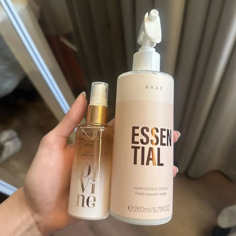 Kit BRAÉ Essential + Divine Sérum Plume - Brilho Espelhado e Controle de Frizz para Cabelo - 260ml + 60ml