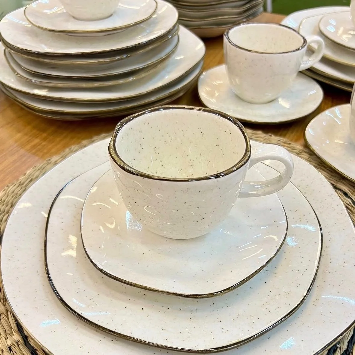 Aparelho De Jantar E Chá Ryo Maresia 20 Peças Branco E Marrom Oxford