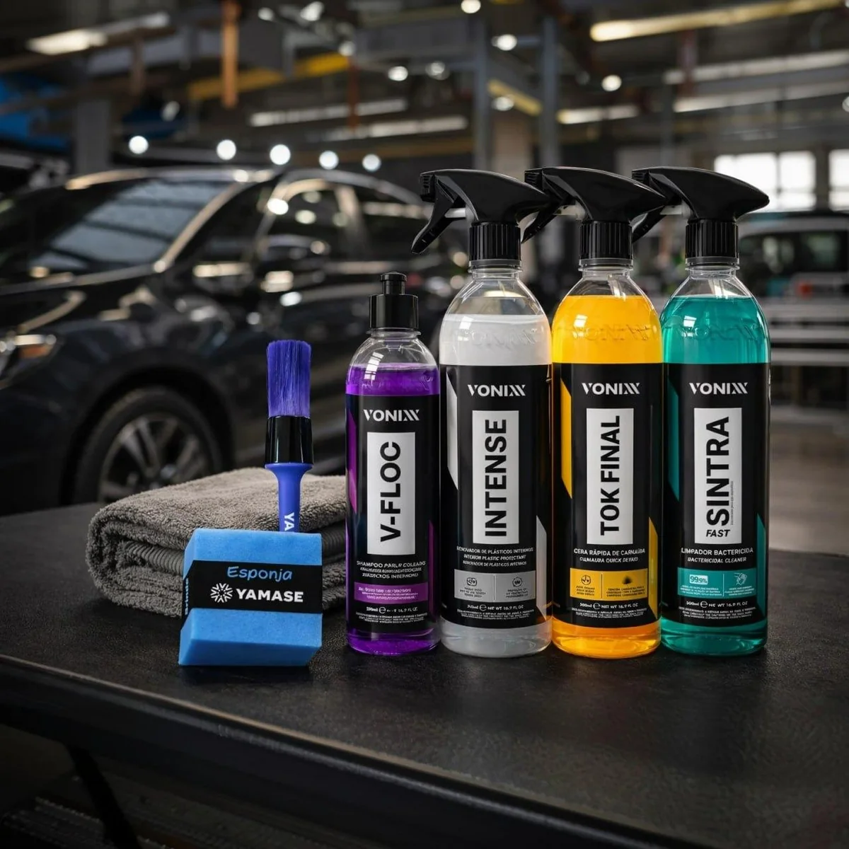 Limpeza Automotiva Completa Shampoo V-floc Revitalizador Intense Cera Tok Final Limpador Sintra Fast Pano Vonixx