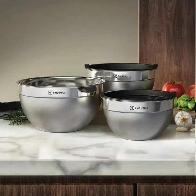 Electrolux Kit Bowls Tigelas Em Inox Com Tampa Plástica 3 Unidades Utensílios Domésticos De Cozinha