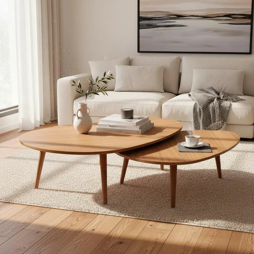 Kit 2 Mesas De Centro Sala De Estar Design Orgânico 69/77cm Mel