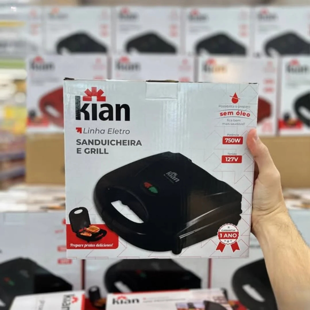 Sanduicheira Grill 2 Em 1 Kian Preta Elétrica 750w Cor Preto,seu Mixto Quente Ultra Rápido, E Outros Petiscos 127v