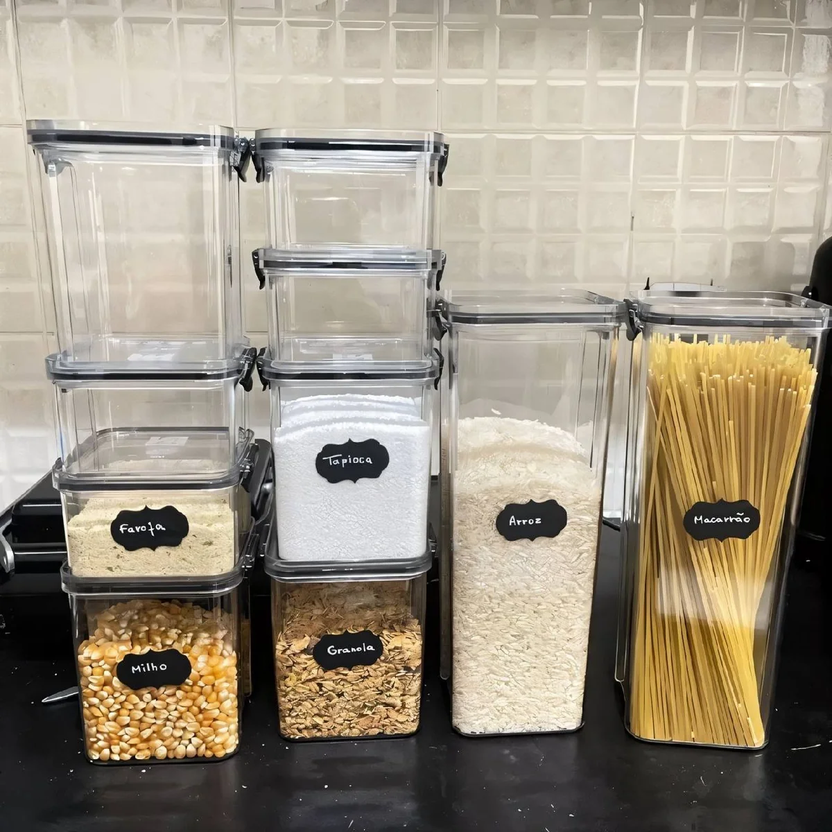 Kit 15 Potes Hermético Cadencia Mantimentos Quadrado Cozinha Branco