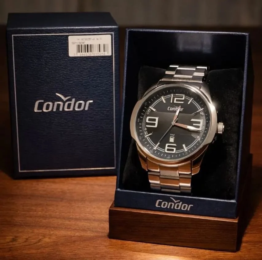 Relógio Masculino Condor Analógico De Quartzo, Prateado Com Fundo Preto
