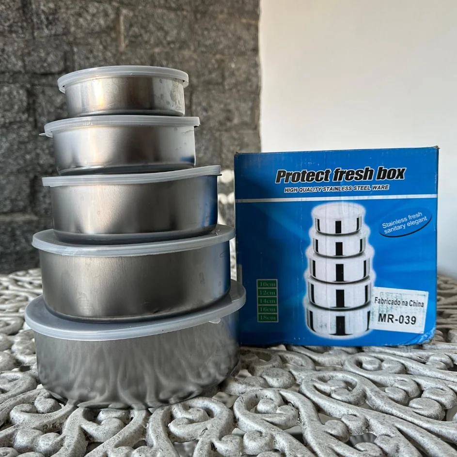 Conjunto De Potes E Tigelas Inox 5 Peças C/ Tampa Travel Max Inox